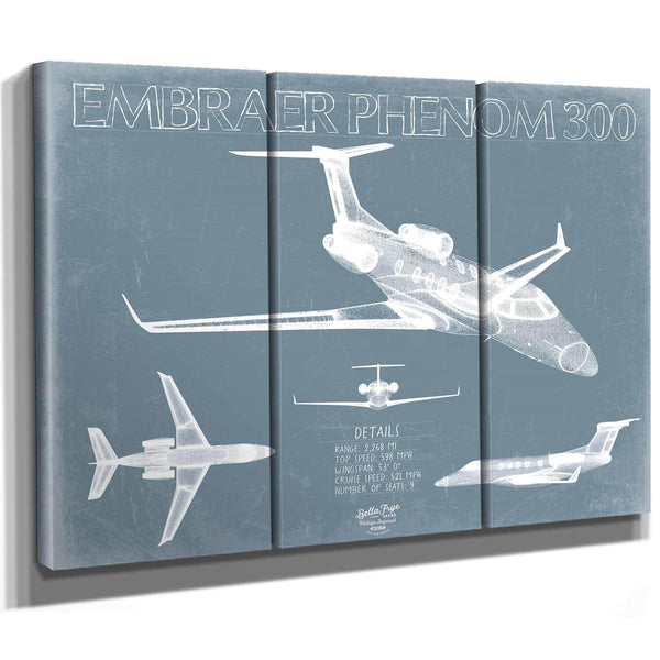 Bella Frye Home & Garden > Decor > Artwork Embraer Phenom 300 Aircraft Blueprint Wall Art - Original Airplane Print