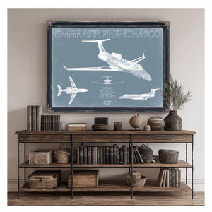 Bella Frye Home & Garden > Decor > Artwork Embraer Phenom 300 Aircraft Blueprint Wall Art - Original Airplane Print
