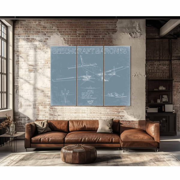 Bella Frye Home & Garden > Decor > Artwork Beechcraft Baron 58 Aircraft Blueprint Wall Art - Original Military Plane Print