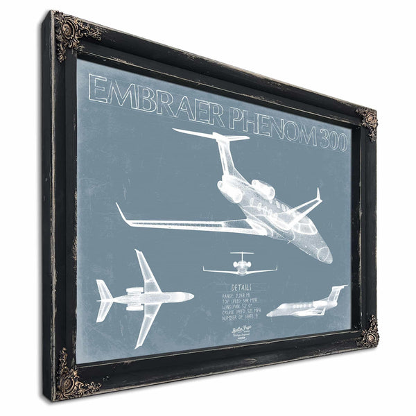Bella Frye Home & Garden > Decor > Artwork Embraer Phenom 300 Aircraft Blueprint Wall Art - Original Airplane Print