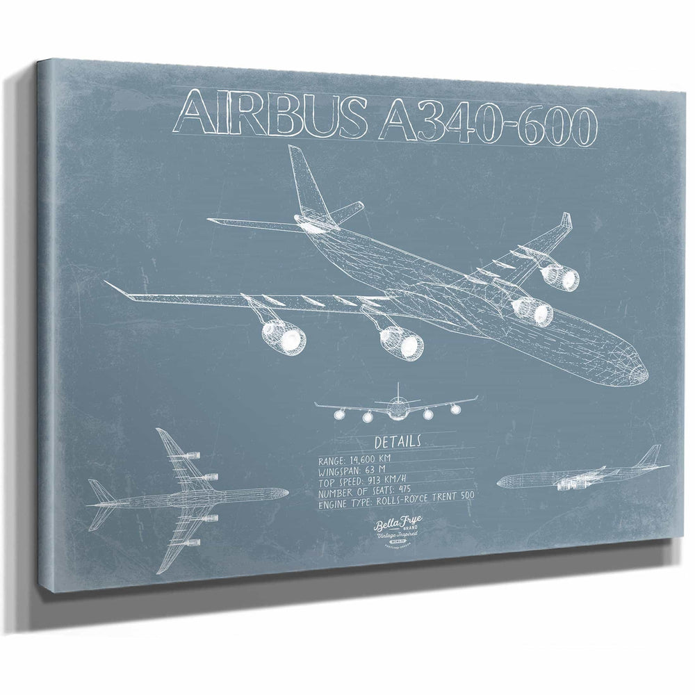Bella Frye Home & Garden > Decor > Artwork Airbus A340-600 Aircraft Blueprint Wall Art - Original Aviation Plane Print