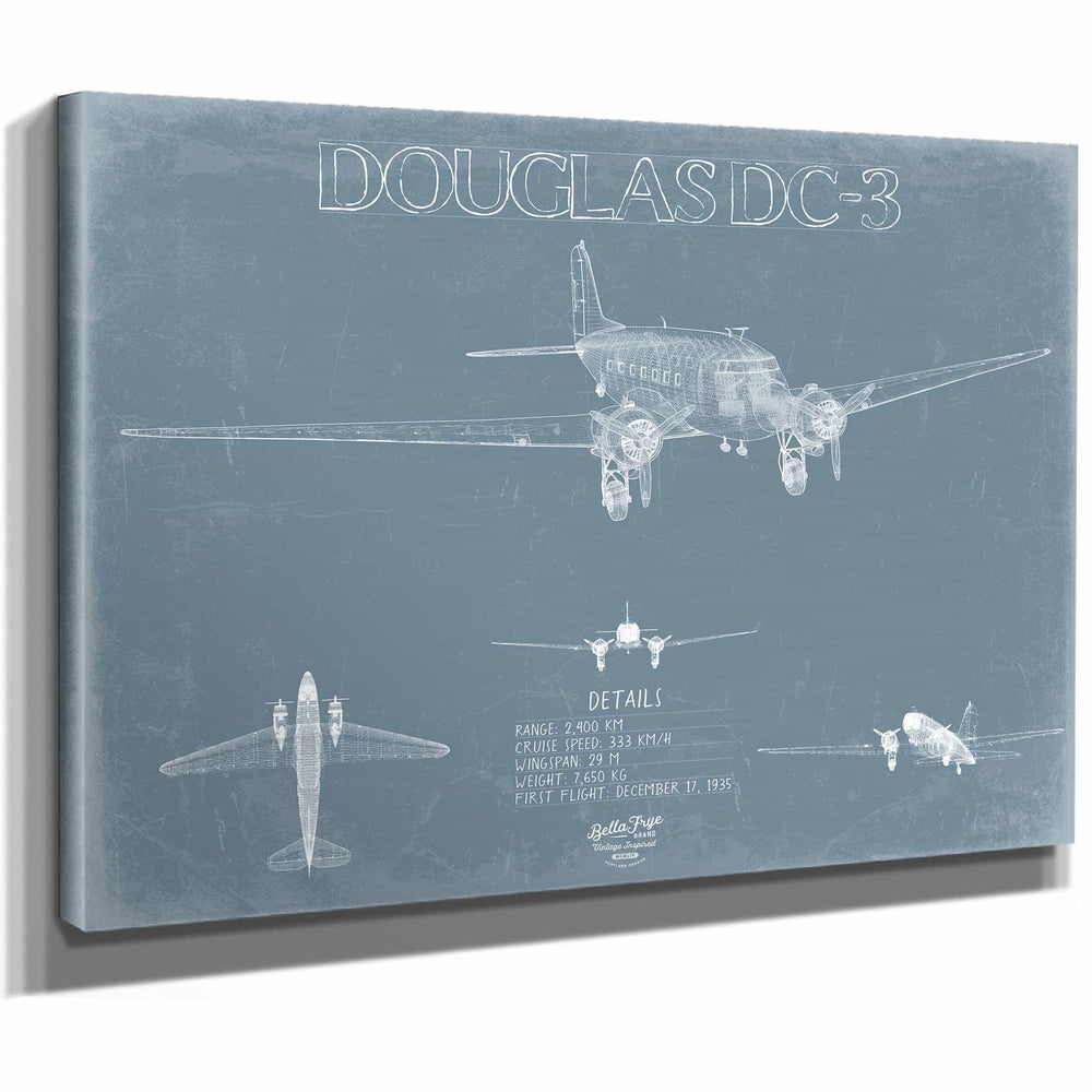 Bella Frye Home & Garden > Decor > Artwork Douglas DC-3 Aircraft Blueprint Wall Art - Original Airplane Print