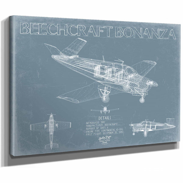 Bella Frye Home & Garden > Decor > Artwork Beechcraft Bonanza Aircraft Blueprint Wall Art - Original Aviation Plane Print