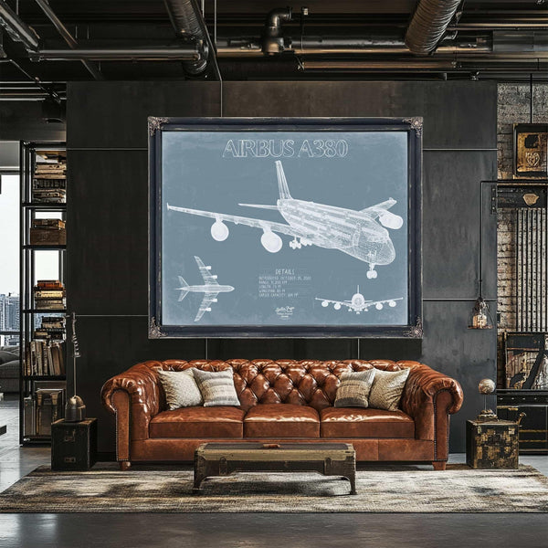Bella Frye Home & Garden > Decor > Artwork Airbus A380 Aircraft Blueprint Wall Art - Original Aviation Plane Print