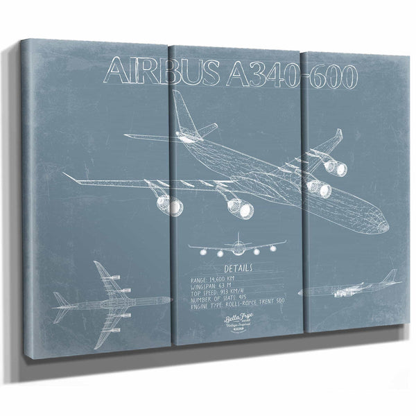 Bella Frye Home & Garden > Decor > Artwork Airbus A340-600 Aircraft Blueprint Wall Art - Original Aviation Plane Print