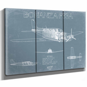 Bella Frye Home & Garden > Decor > Artwork Beechcraft Bonanza F33A Aircraft Blueprint Wall Art - Original Aviation Plane Print