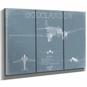 Bella Frye Home & Garden > Decor > Artwork Douglas DC-3 Aircraft Blueprint Wall Art - Original Airplane Print