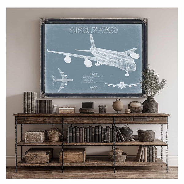 Bella Frye Home & Garden > Decor > Artwork Airbus A380 Aircraft Blueprint Wall Art - Original Aviation Plane Print