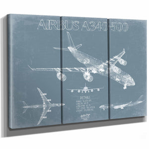 Bella Frye Home & Garden > Decor > Artwork Airbus A340-500 Aircraft Blueprint Wall Art - Original Aviation Plane Print