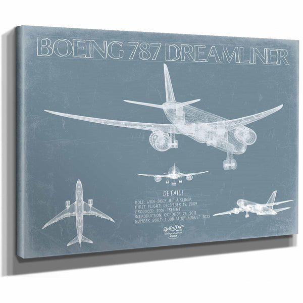Bella Frye Home & Garden > Decor > Artwork Boeing 787 Dreamliner Aircraft Blueprint Wall Art - Original Aviation Plane Print