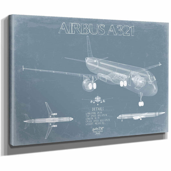Bella Frye Home & Garden > Decor > Artwork Airbus A321 Aircraft Blueprint Wall Art - Original Aviation Plane Print