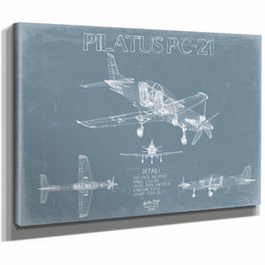 Bella Frye Home & Garden > Decor > Artwork Pilatus PC-21 Aircraft Blueprint Wall Art - Original Aviation Plane Print