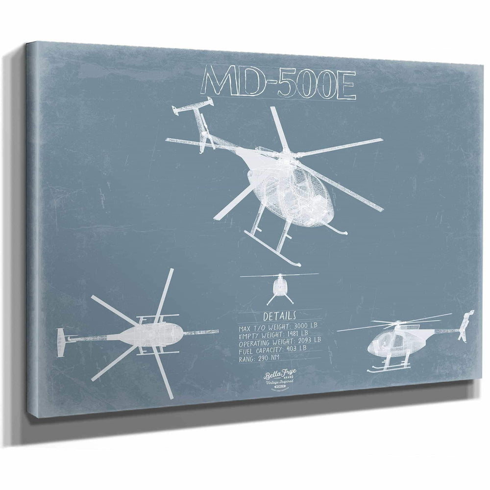 Bella Frye Home & Garden > Decor > Artwork MD 500E - MD Helicopters Aircraft Blueprint Wall Art - Original Helicopter Print