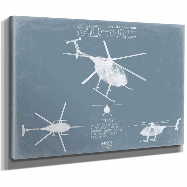Bella Frye Home & Garden > Decor > Artwork MD 500E - MD Helicopters Aircraft Blueprint Wall Art - Original Helicopter Print