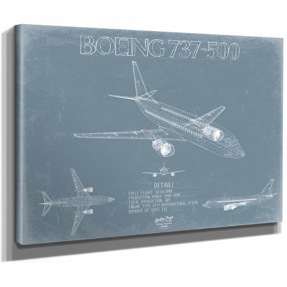 Bella Frye Home & Garden > Decor > Artwork Boeing 737-500 Aircraft Blueprint Wall Art - Original Aviation Plane Print