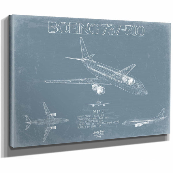 Bella Frye Home & Garden > Decor > Artwork Boeing 737-500 Aircraft Blueprint Wall Art - Original Aviation Plane Print