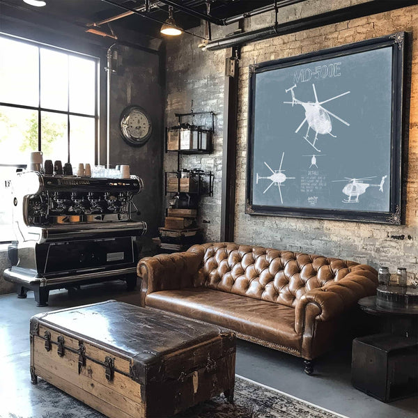 Bella Frye Home & Garden > Decor > Artwork MD 500E - MD Helicopters Aircraft Blueprint Wall Art - Original Helicopter Print