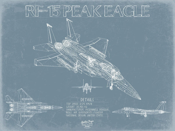 Bella Frye Home & Garden > Decor > Artwork RF-15 Peek Eagle Aircraft Blueprint Wall Art - Original Fighter Plane Print