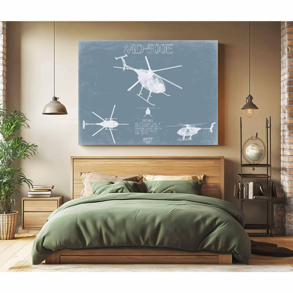 Bella Frye Home & Garden > Decor > Artwork MD 500E - MD Helicopters Aircraft Blueprint Wall Art - Original Helicopter Print