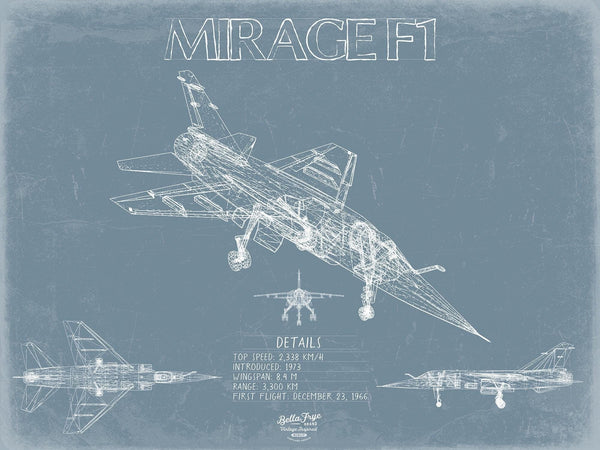 Bella Frye Home & Garden > Decor > Artwork Dassault Mirage F1 Aircraft Blueprint Wall Art - Original Fighter Plane Print