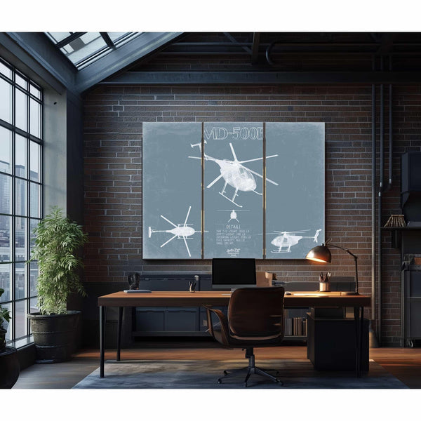 Bella Frye Home & Garden > Decor > Artwork MD 500E - MD Helicopters Aircraft Blueprint Wall Art - Original Helicopter Print