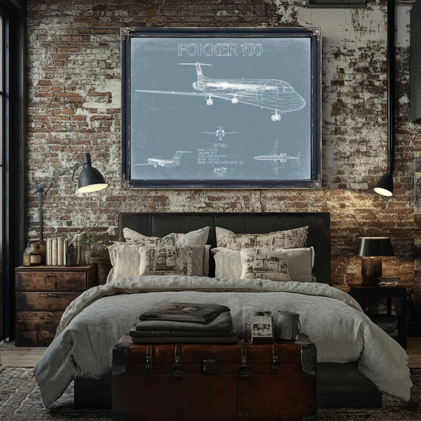 Bella Frye Home & Garden > Decor > Artwork Fokker 100 Aircraft Blueprint Wall Art - Original Airplane Print