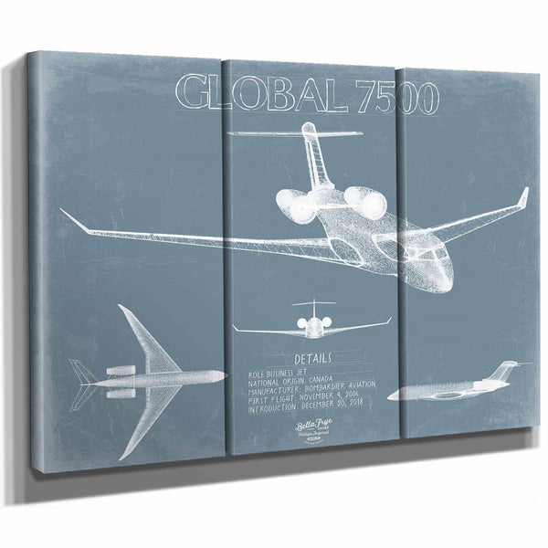 Bella Frye Home & Garden > Decor > Artwork Bombardier Global 7500 Aircraft Blueprint Wall Art - Original Aviation Plane Print
