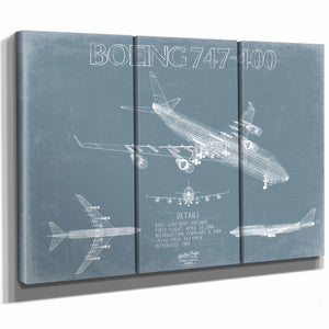 Bella Frye Home & Garden > Decor > Artwork Boeing 747-400 Aircraft Blueprint Wall Art - Original Aviation Plane Print
