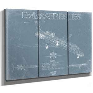 Bella Frye Home & Garden > Decor > Artwork Embraer ERJ-135 Aircraft Blueprint Wall Art - Original Airplane Print