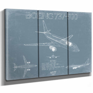 Bella Frye Home & Garden > Decor > Artwork Boeing 737-500 Aircraft Blueprint Wall Art - Original Aviation Plane Print