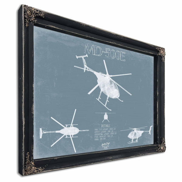 Bella Frye Home & Garden > Decor > Artwork MD 500E - MD Helicopters Aircraft Blueprint Wall Art - Original Helicopter Print