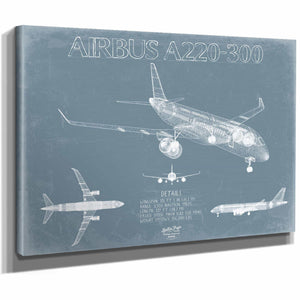 Bella Frye Home & Garden > Decor > Artwork Airbus A220-300 Aircraft Blueprint Wall Art - Original Aviation Plane Print