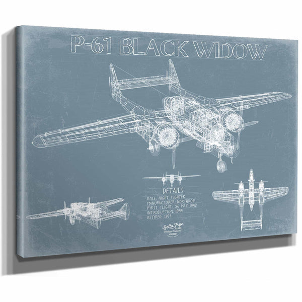 Bella Frye Home & Garden > Decor > Artwork P-61 Black Widow Aircraft Blueprint Wall Art - Original Fighter Plane Print