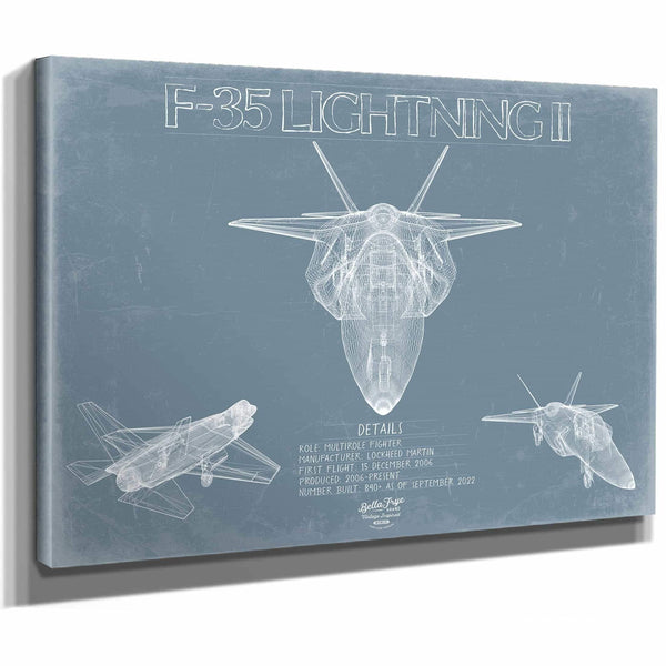 Bella Frye Home & Garden > Decor > Artwork F-35 Lightning II Aircraft Blueprint Wall Art - Original Fighter Plane Print