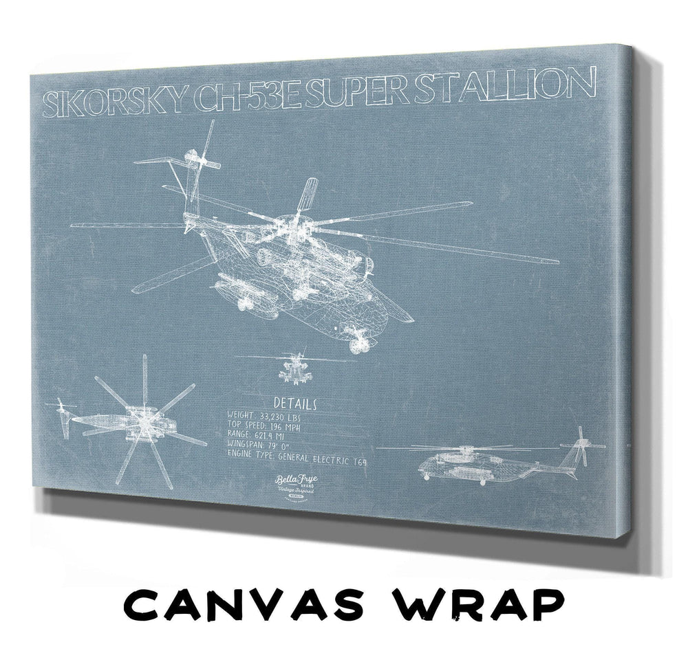 Bella Frye Home & Garden > Decor > Artwork Sikorsky CH-53E Super Stallion Aircraft Blueprint Wall Art - Original Jet Aviation Print
