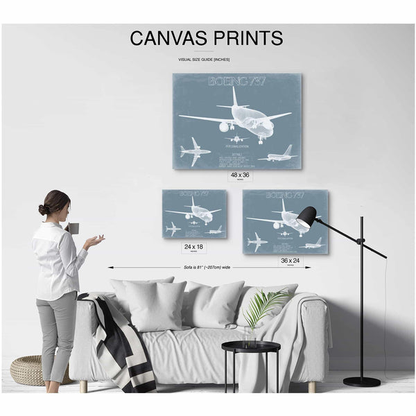 Bella Frye Home & Garden > Decor > Artwork Boeing 737 Aircraft Blueprint Wall Art - Original Aviation Plane Print