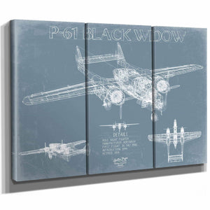 Bella Frye Home & Garden > Decor > Artwork P-61 Black Widow Aircraft Blueprint Wall Art - Original Fighter Plane Print