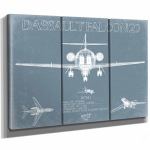 Bella Frye Home & Garden > Decor > Artwork Dassault Falcon 20 Aircraft Blueprint Wall Art - Original Airplane Print