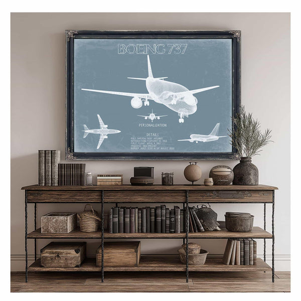 Bella Frye Home & Garden > Decor > Artwork Boeing 737 Aircraft Blueprint Wall Art - Original Aviation Plane Print