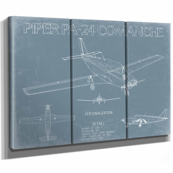 Bella Frye Home & Garden > Decor > Artwork Piper PA-24 Comanche Aircraft Blueprint Wall Art - Original Airplane Print
