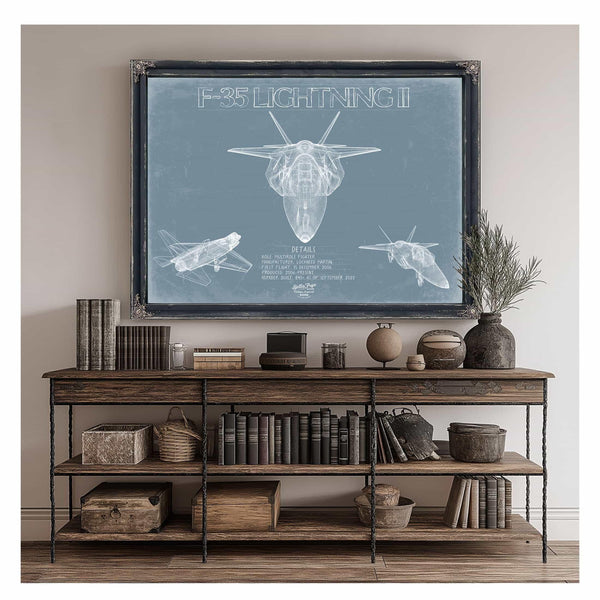 Bella Frye Home & Garden > Decor > Artwork F-35 Lightning II Aircraft Blueprint Wall Art - Original Fighter Plane Print