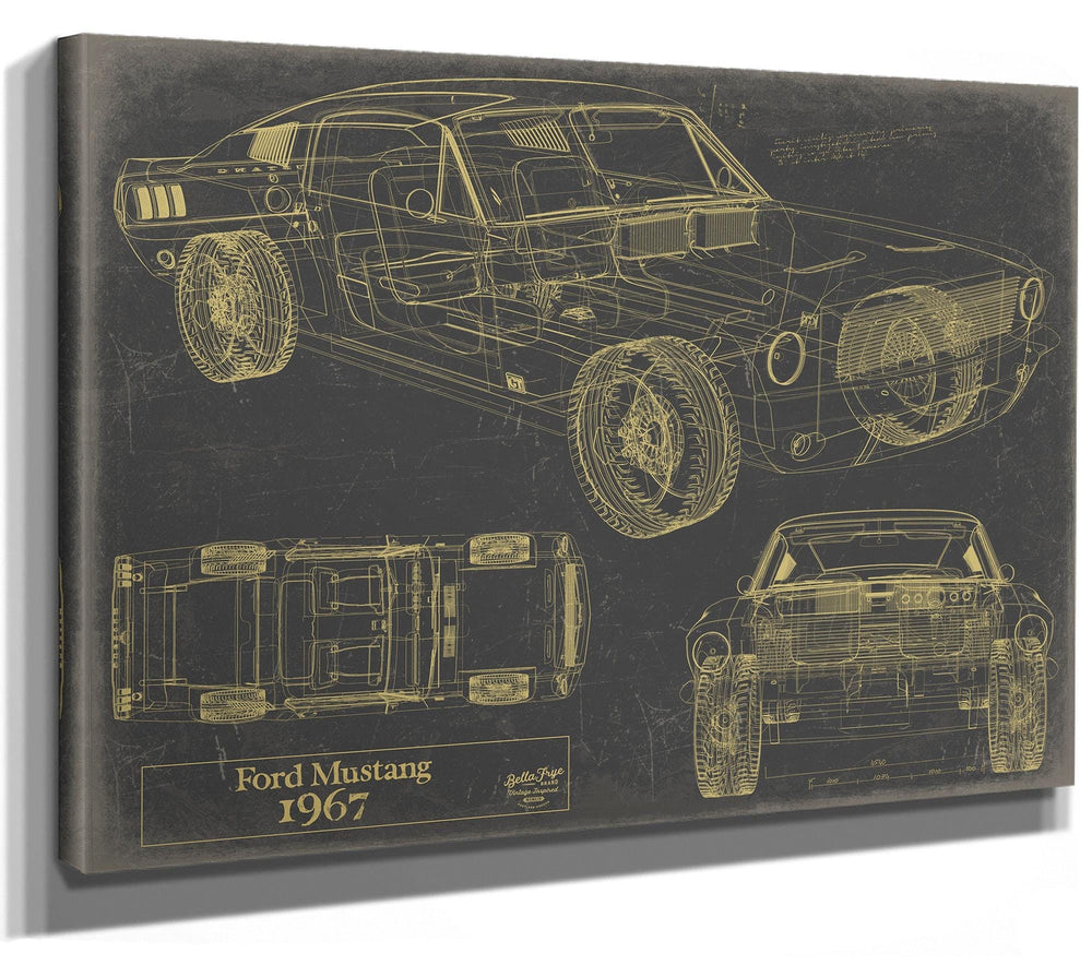 Bella Frye 1967 Ford Mustang Car Model Print,  Original Blueprint Canvas