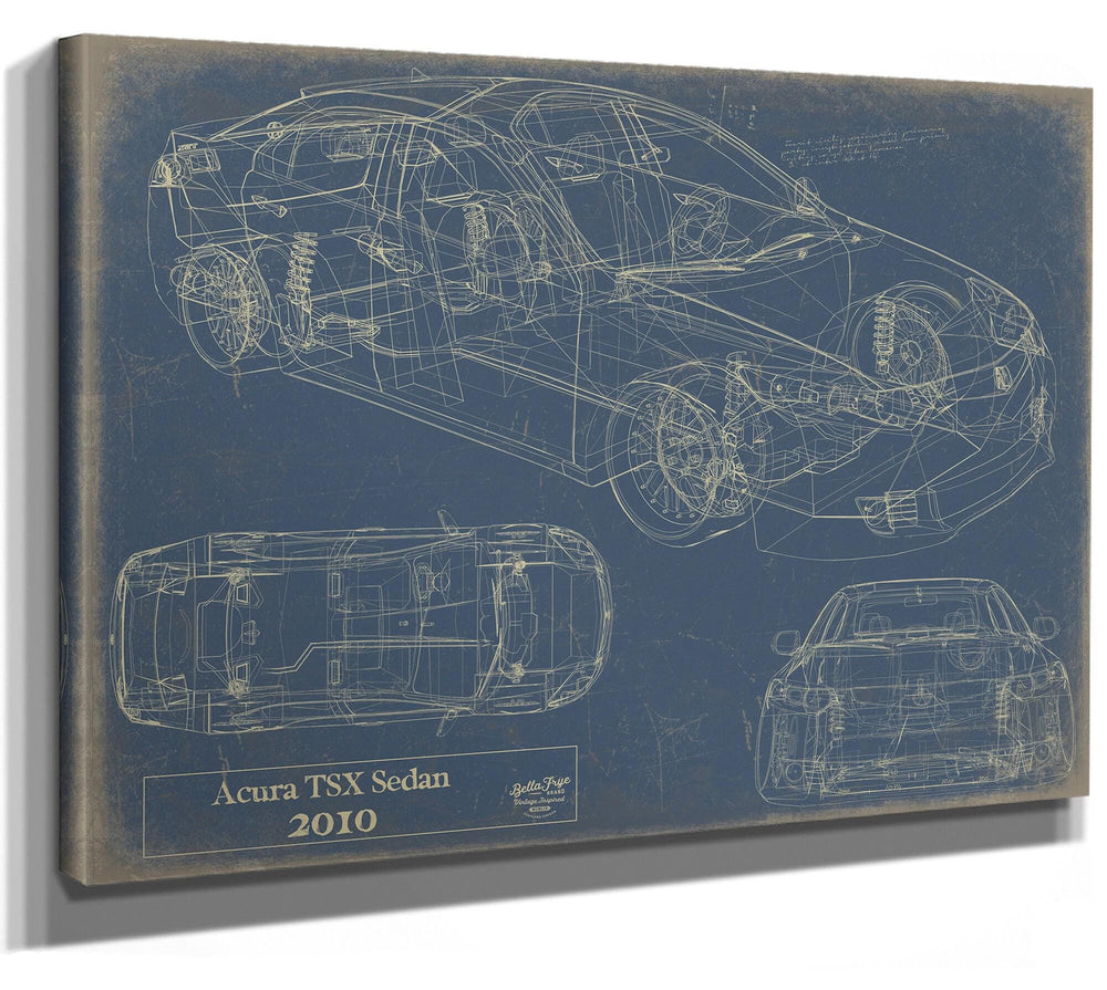 Bella Frye Vintage 2010 Car Model Print,  Original Blueprint Canvas, Framed, or Unframed Art