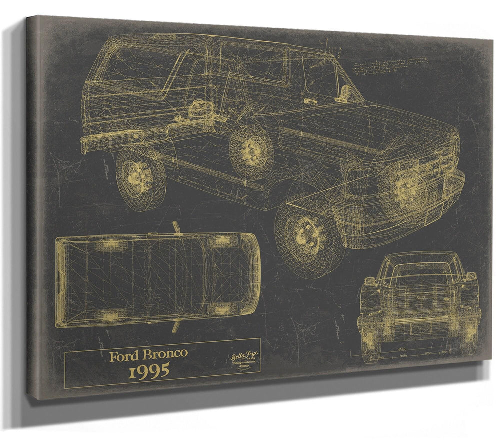 Bella Frye Vintage 1995 Ford Bronco Car Model Print,  Original Blueprint Canvas, Framed, or Unframed Art
