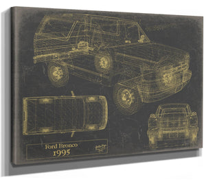 Bella Frye Vintage 1995 Ford Bronco Car Model Print,  Original Blueprint Canvas, Framed, or Unframed Art
