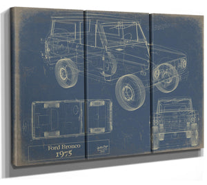 Bella Frye Vintage 1975 Ford Bronco Car Model Print,  Original Blueprint Canvas, Framed, or Unframed Art