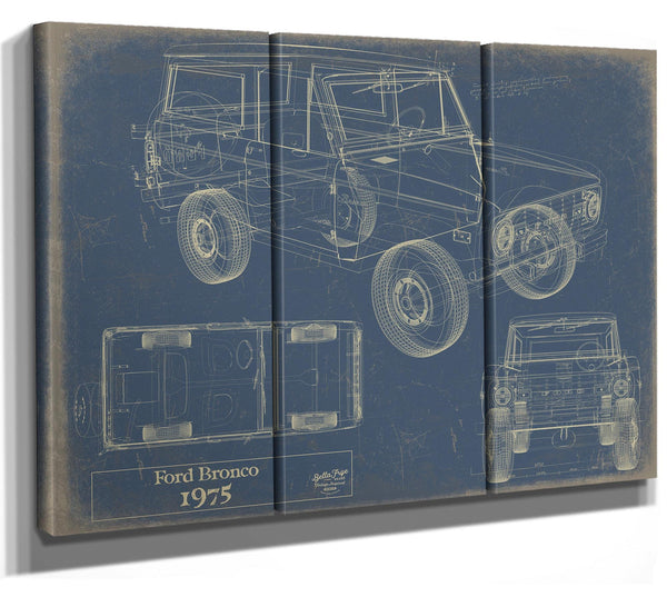 Bella Frye Vintage 1975 Ford Bronco Car Model Print,  Original Blueprint Canvas, Framed, or Unframed Art