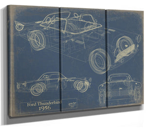 Bella Frye Vintage 1956 Ford Thunderbird Car Model, Original Mancave Blueprint Art