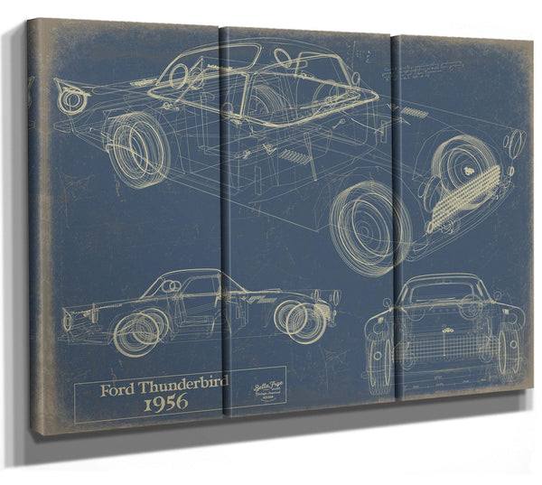 Bella Frye Vintage 1956 Ford Thunderbird Car Model, Original Mancave Blueprint Art