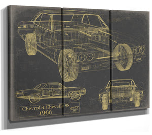 Bella Frye Vintage 1966 Chevy Chevelle SS Car Model Print,  Original Blueprint Canvas